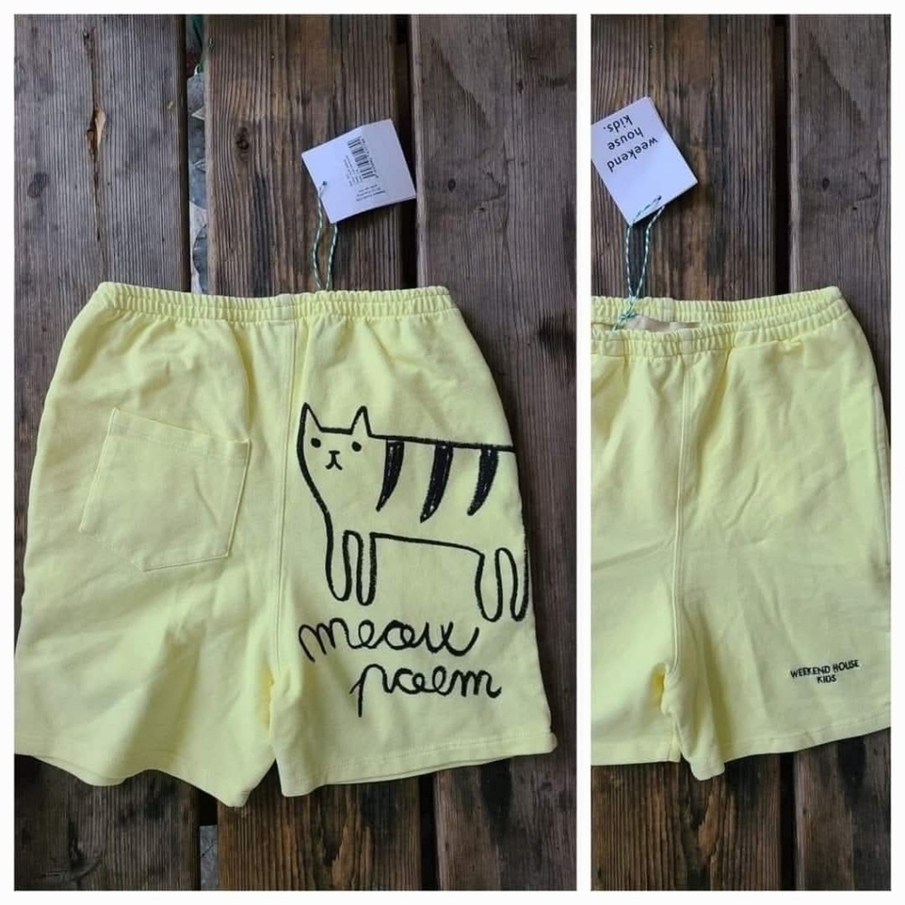 WEEKEND HOUSE KIDS SZ 7-8Y NWT MUTED YELLOW CAT 🐈 meow print loose fit comfy